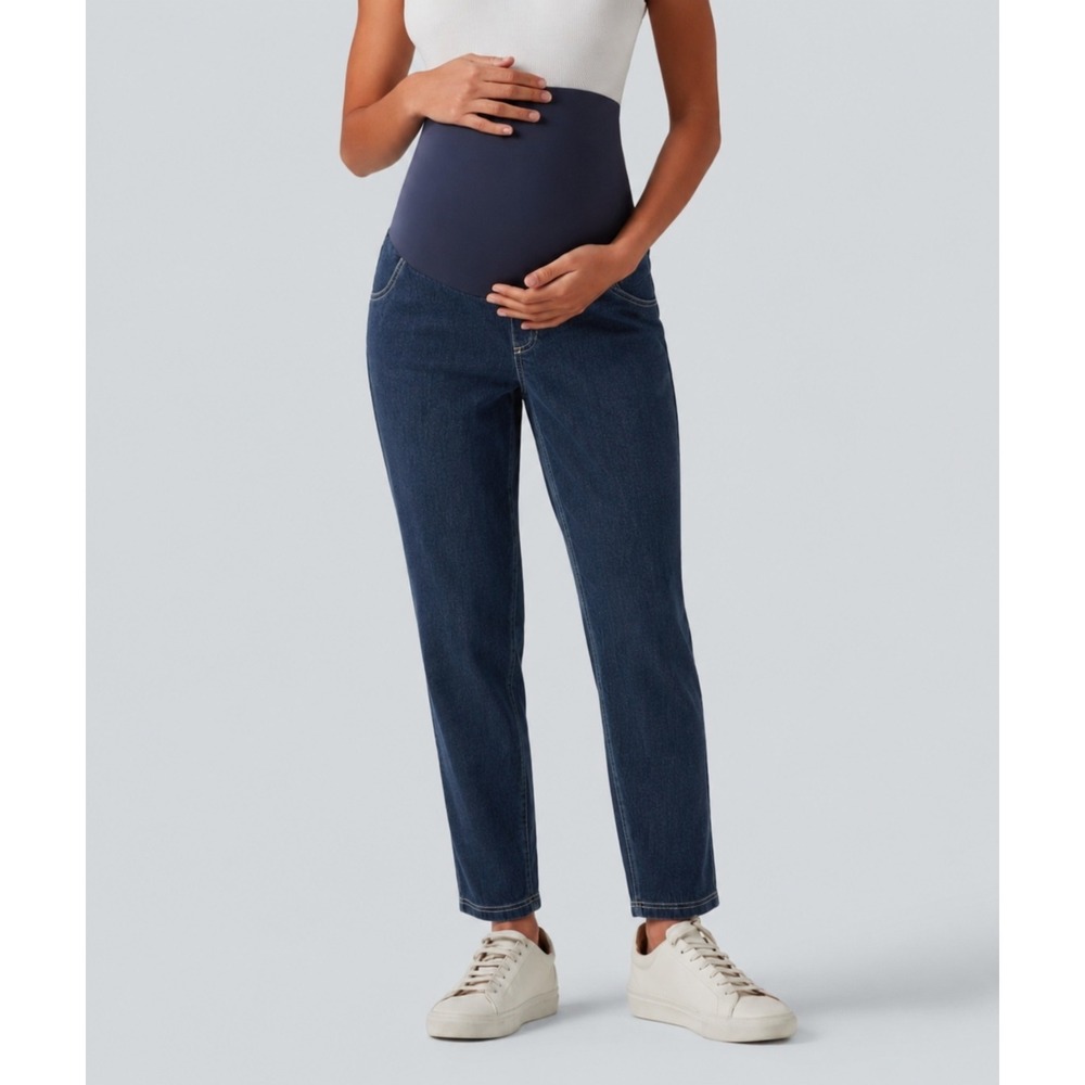 Halara Maternity Jeans XL Dark Wash Over the Belly Straight Leg Stretch Denim